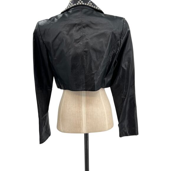 Cache Vintage Leather Jacket Cropped Studded Rhinestones Black Size Medium - Picture 9 of 11